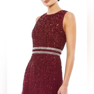 Sleeveless High Neck Beaded Midi Sheath Dress